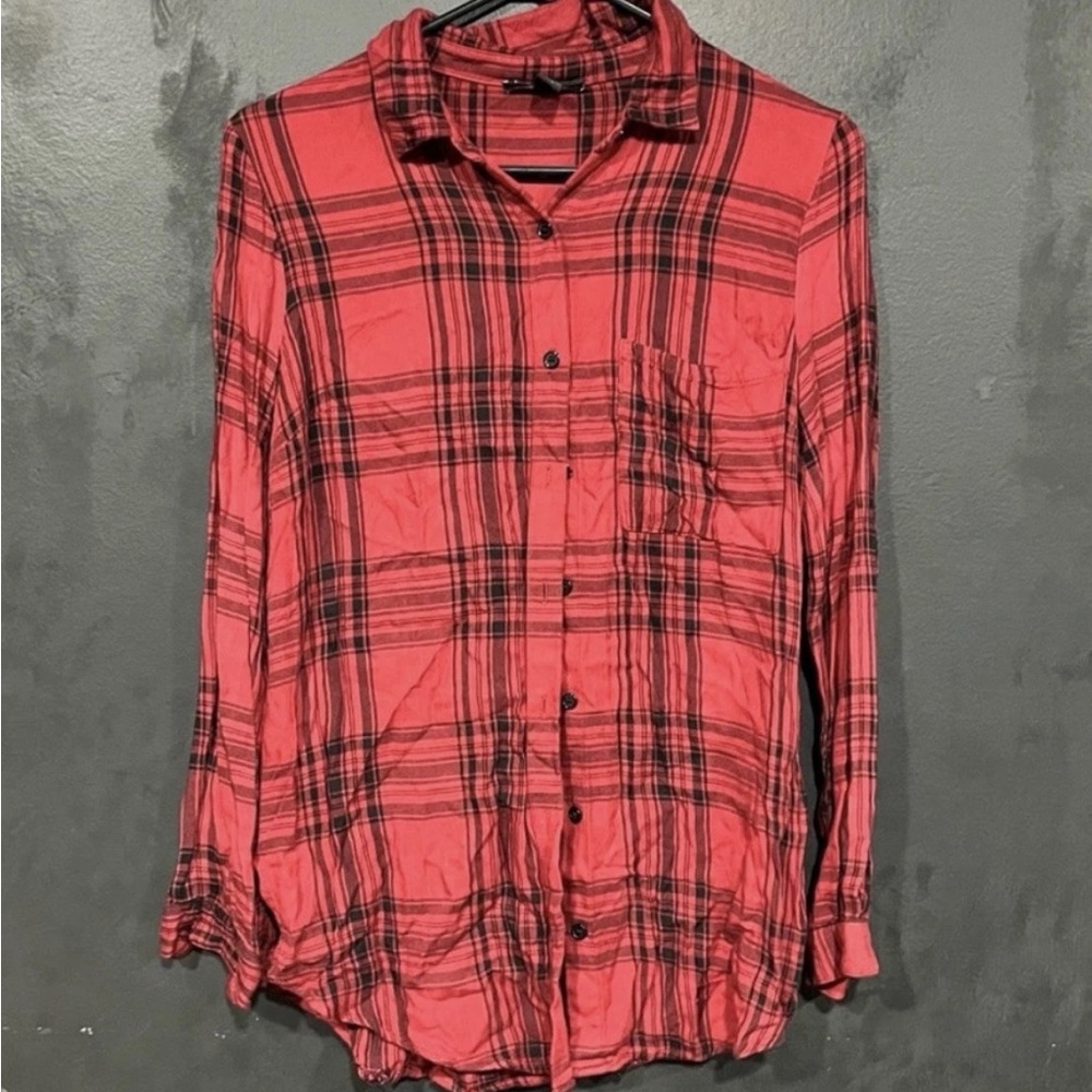 Forever 21 Burgundy Black Plaid Blouse Size Small